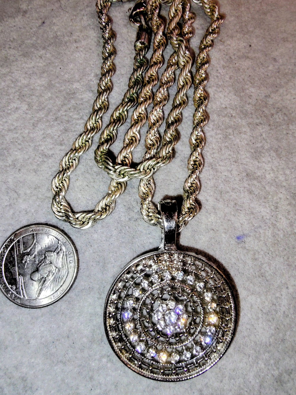 RMN Round Pave Crystal Pendant Necklace - Silver Tone 18"